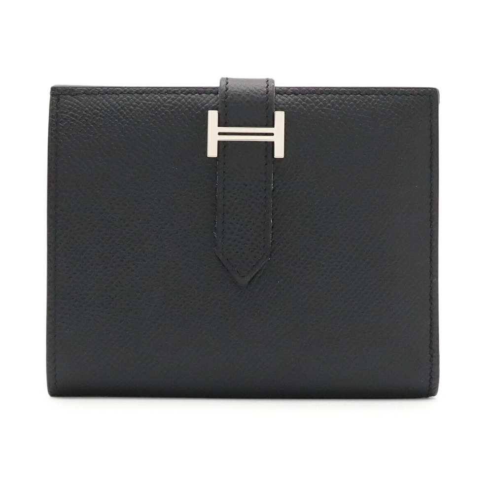 HERMES Bearn Compact Bi-fold Wallet, Veau Epsom Leather, Black, B Stamp